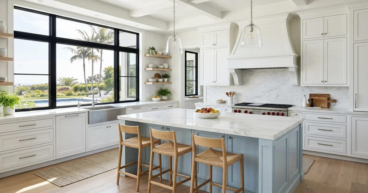 Coastal white and blue cabinetry design